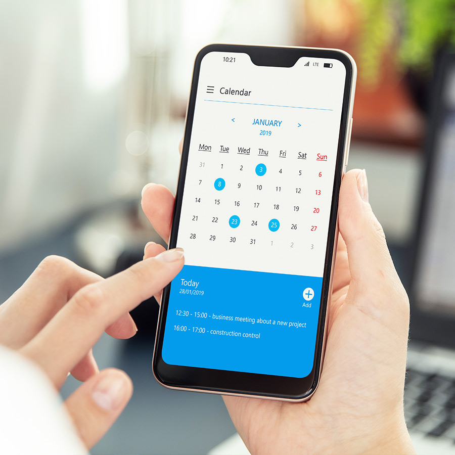 Reviewing a calendar on a cell phone