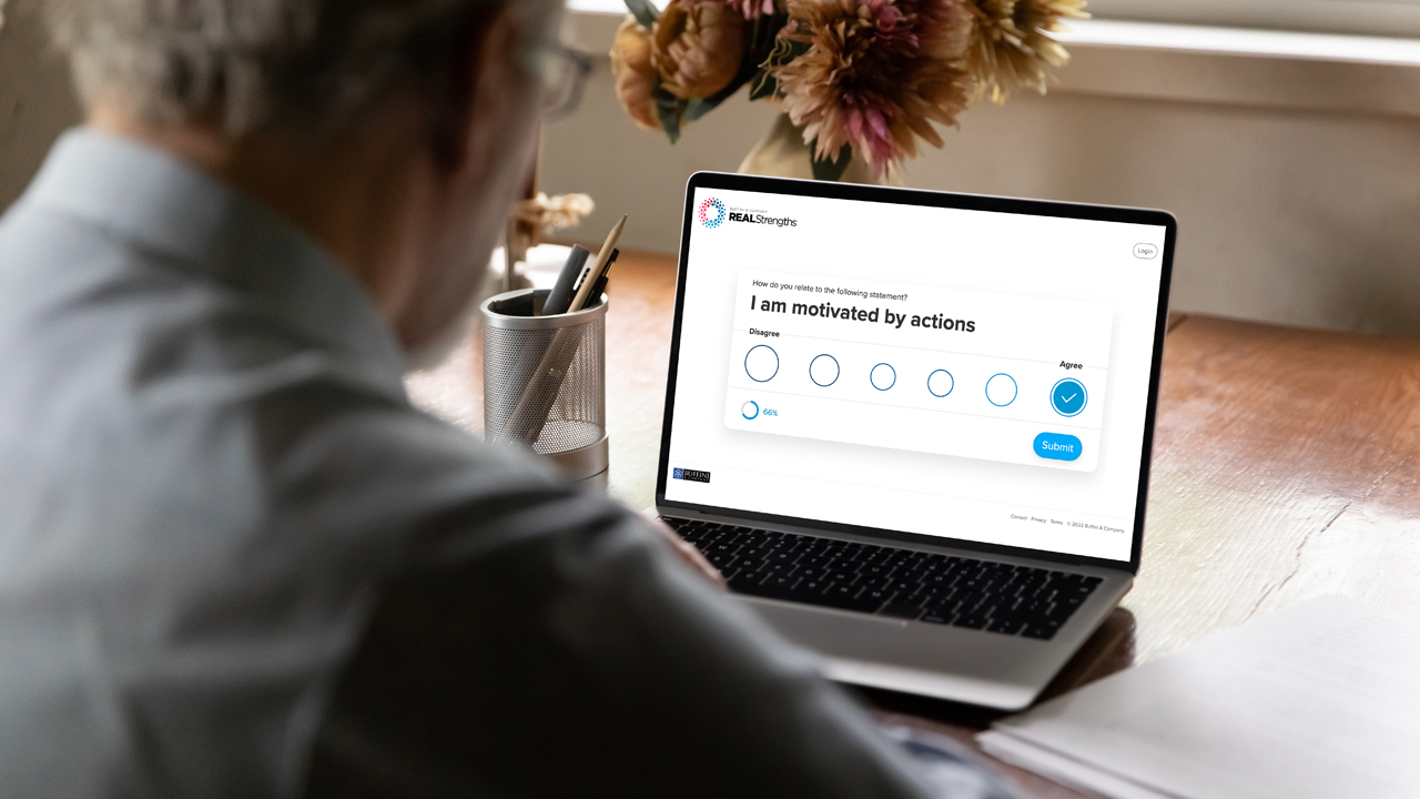 Motivated man on computer