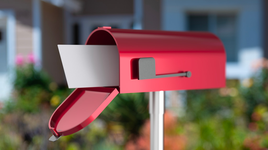 Red color mailbox with a letter