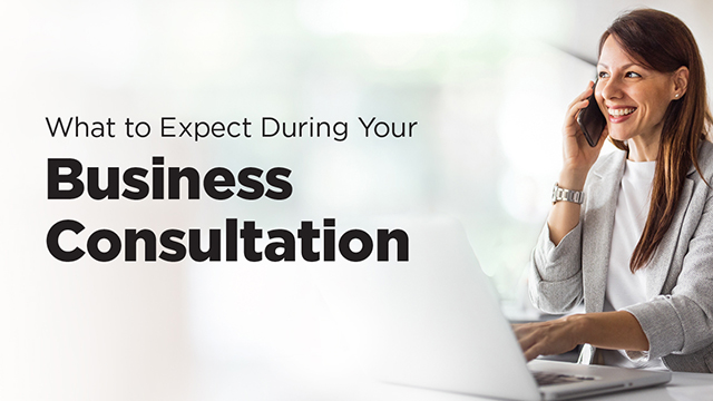 Smiling woman with a Schedule free consultation button