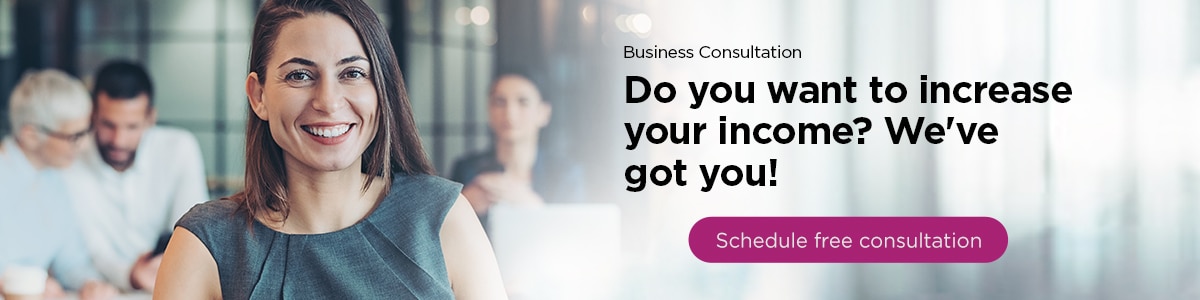 Smiling woman with a Schedule free consultation button